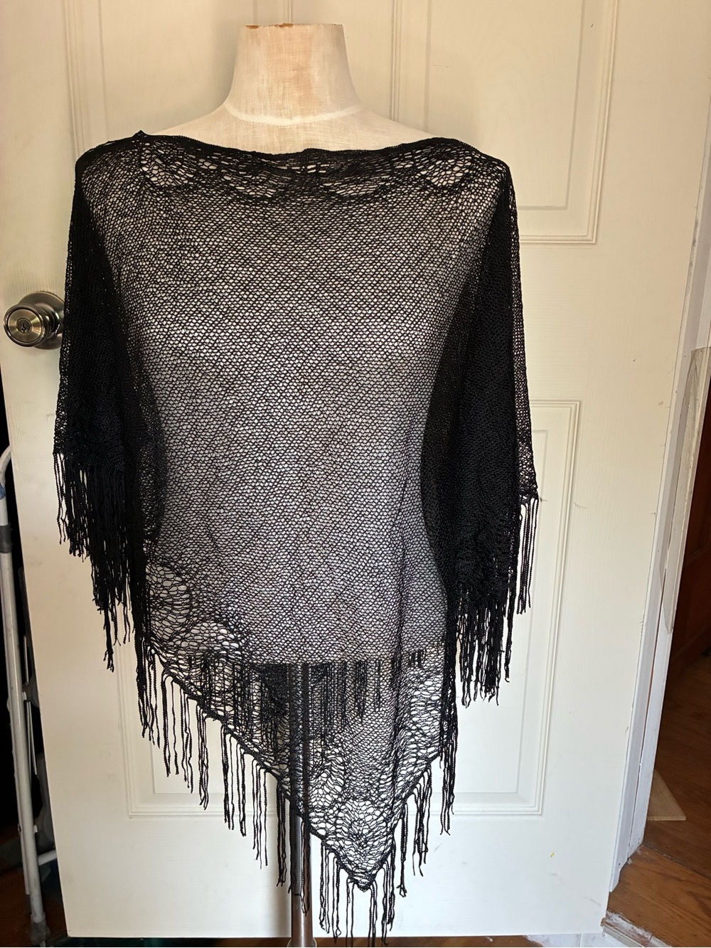 Black crochet poncho, lightweight, BoHo, beachwear,